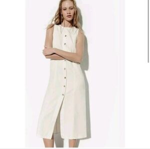 Zara Cream Button-Down Midi Dress